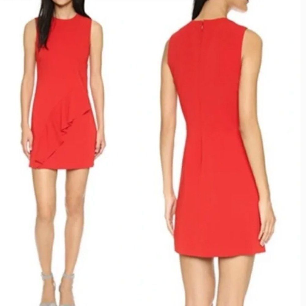 A.L.C. Solid Red Clarence Sleeveless Mini Dress Riffle Trim Size 8 60111HC